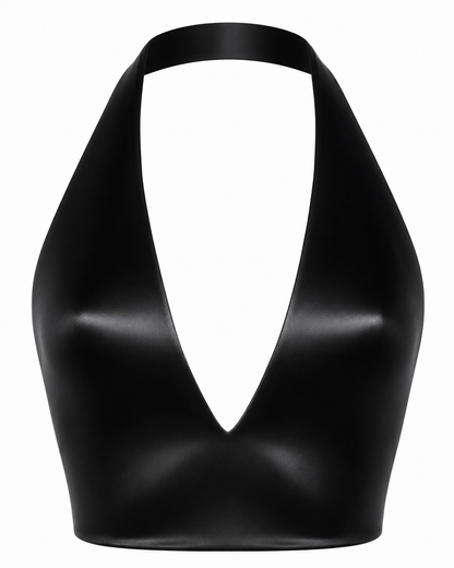 BLACK SAKURA CROP HALTER TOP