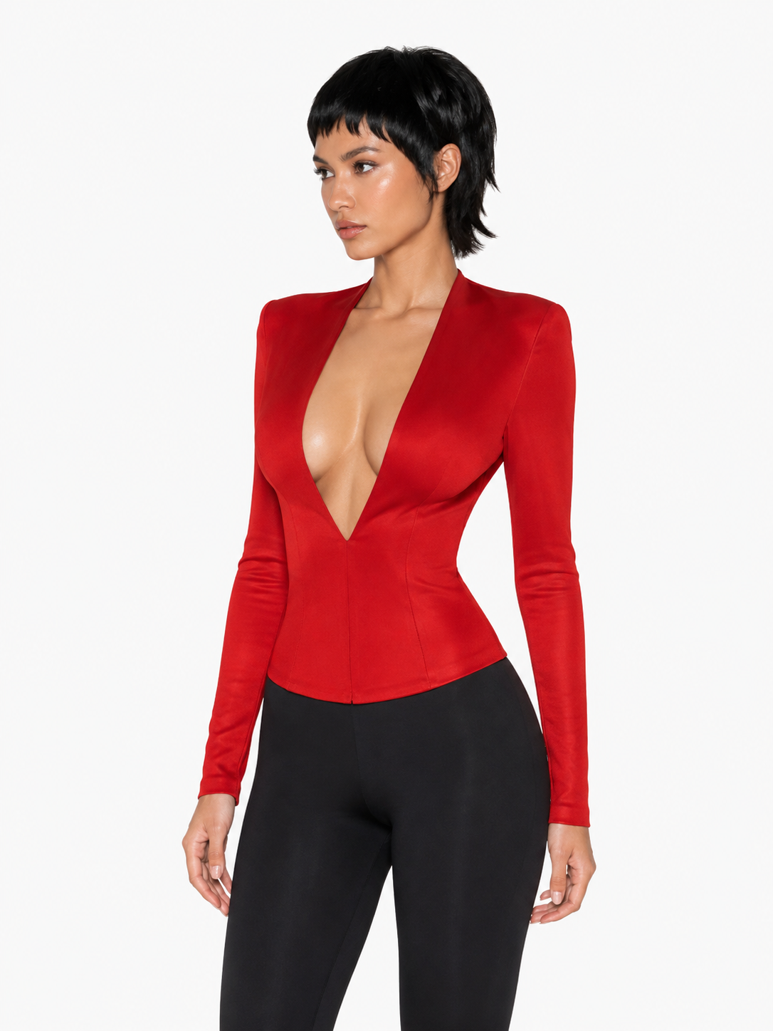 RED VNECK LONG SLEEVE TOP