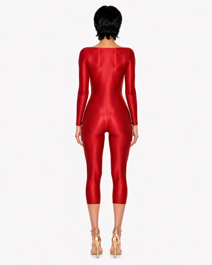 SAKURA LONG SLEEVE RED HALTER JUMPSUIT