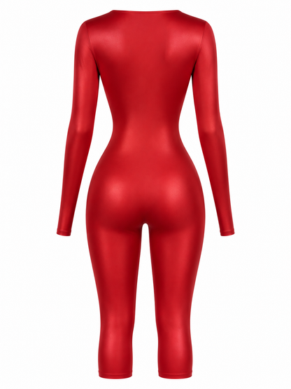 SAKURA LONG SLEEVE RED HALTER JUMPSUIT