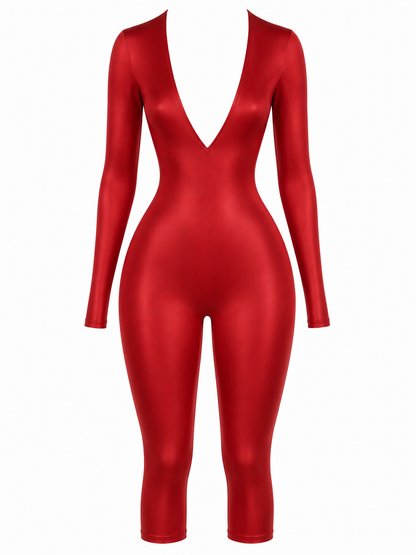SAKURA LONG SLEEVE RED HALTER JUMPSUIT