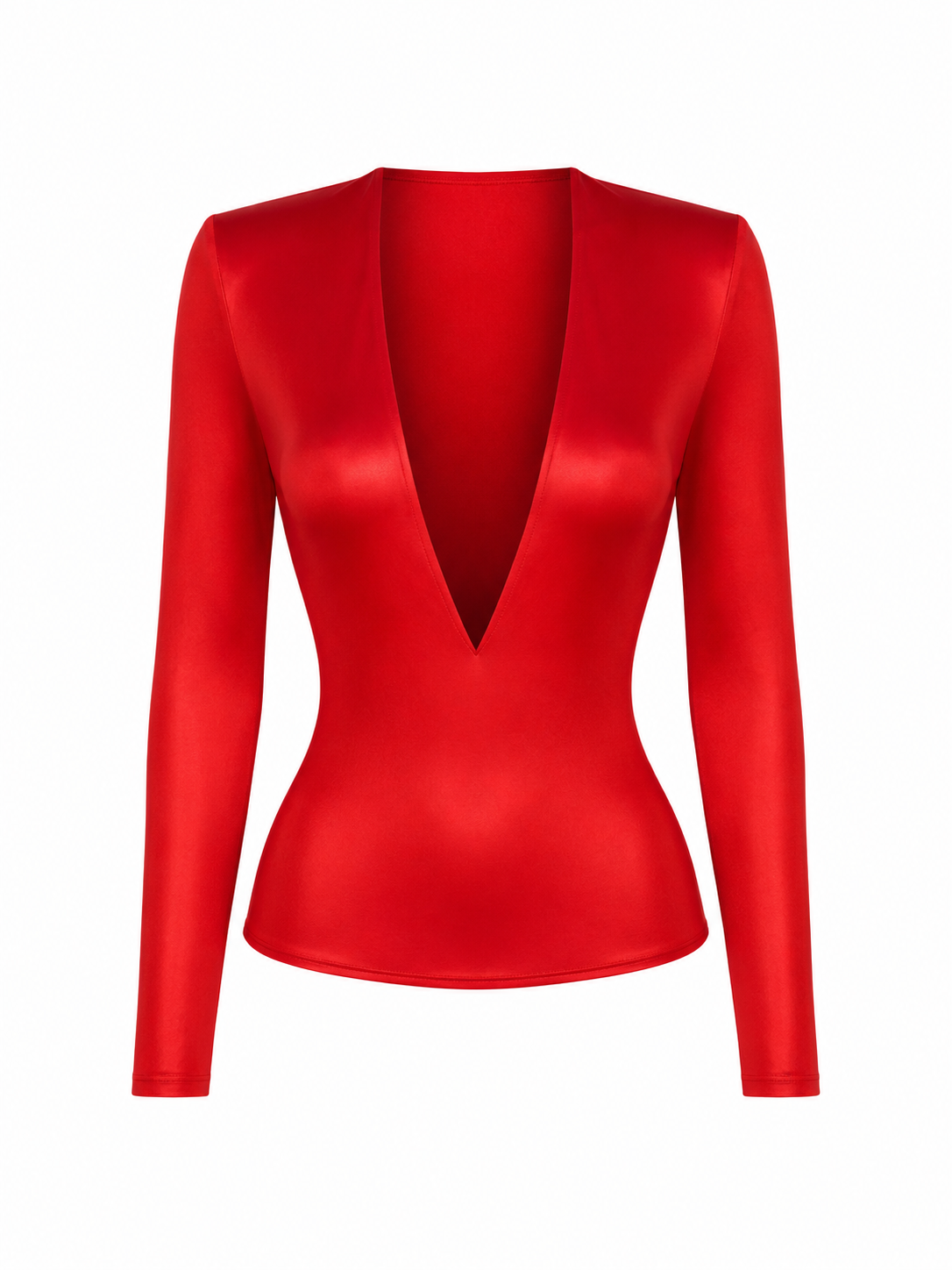 RED VNECK LONG SLEEVE TOP
