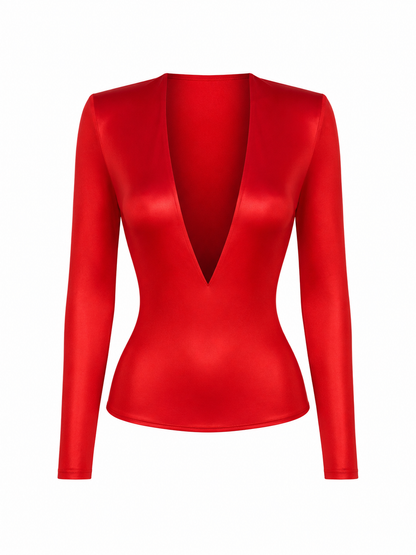 RED VNECK LONG SLEEVE TOP