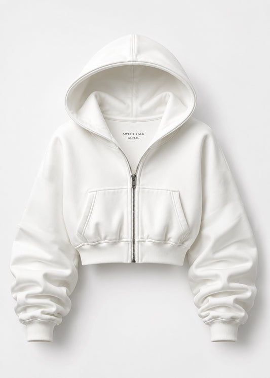 WHITE CROPPED HOODIE