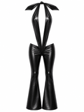 BLACK LEATHER V JUMPSUIT