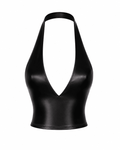 BLACK SAKURA CROP HALTER TOP