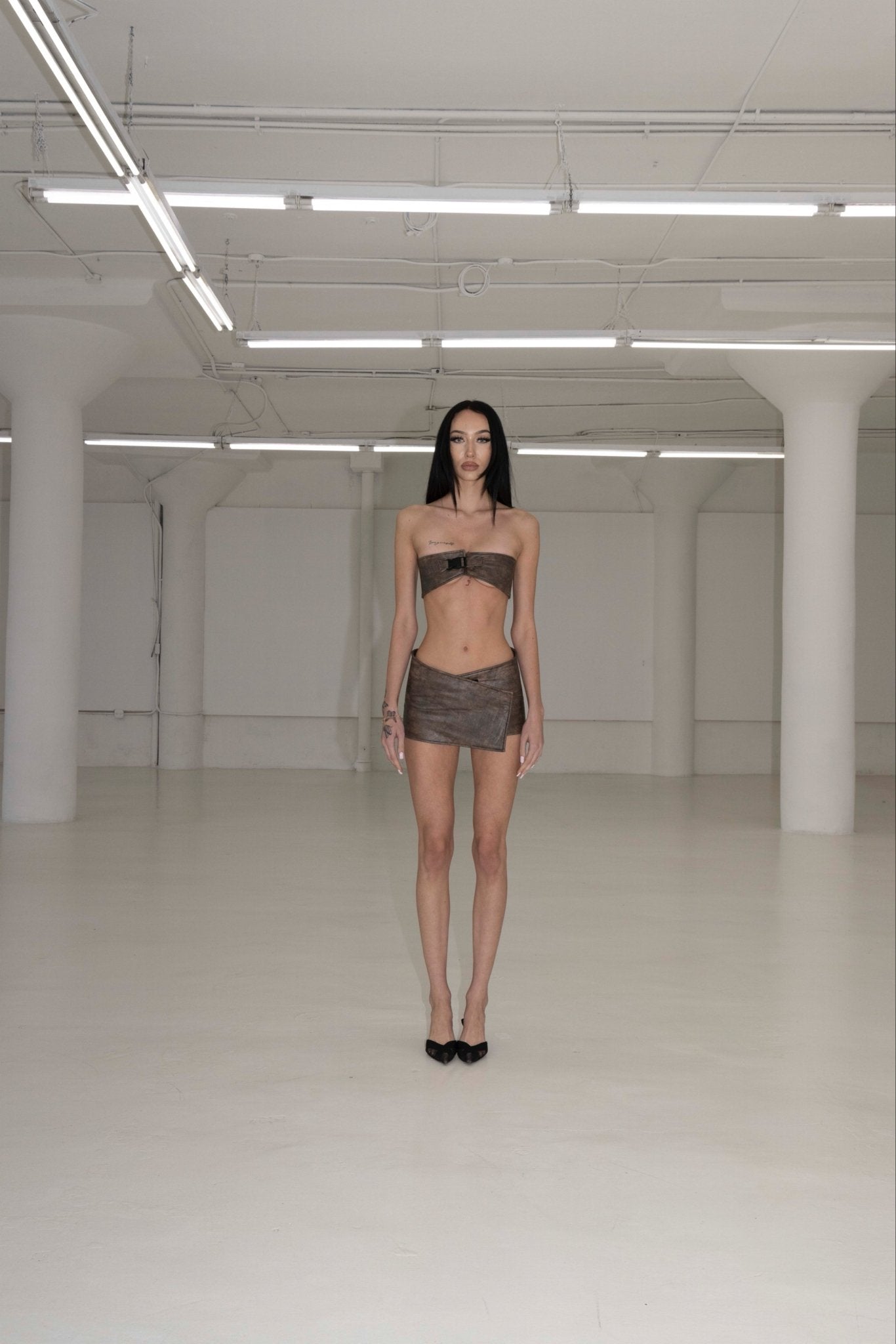 BROWN LEATHER SKIRT - SWEET TALK