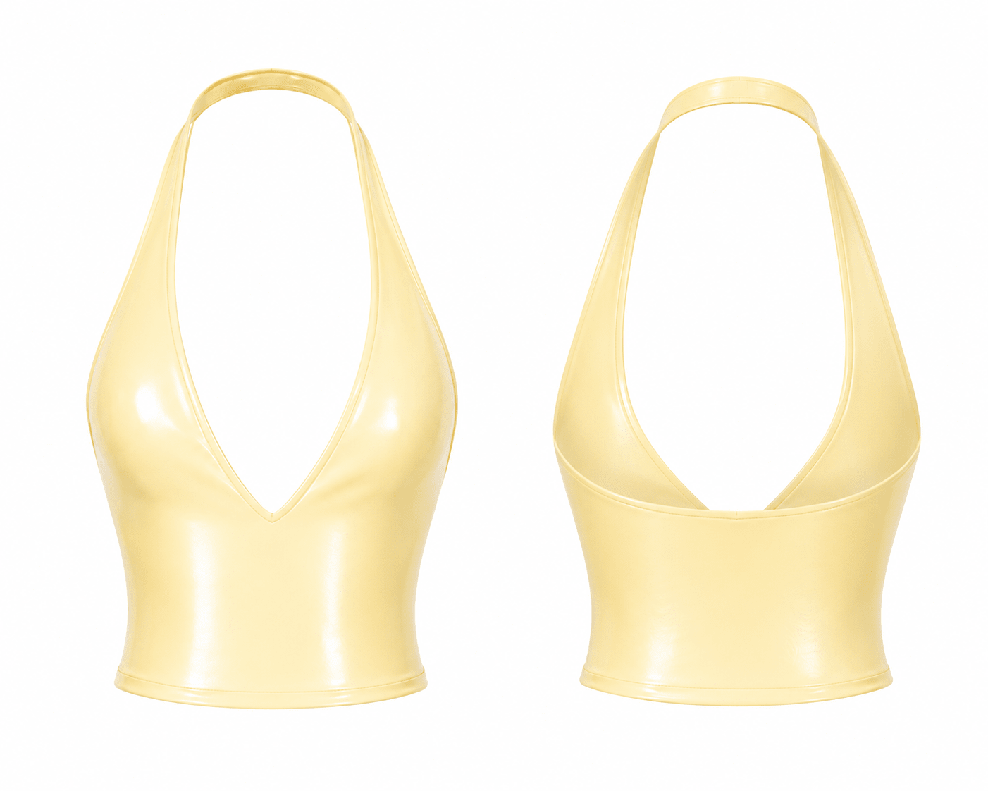 BUTTER YELLOW LATEX CROP HALTER - SWEET TALK