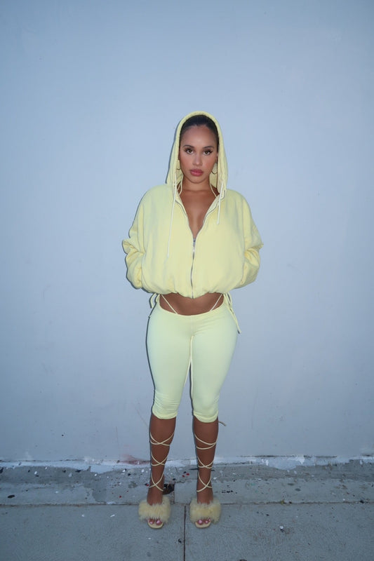 LEMON YELLOW DOUBLE BLANK HOODIE - SWEET TALK