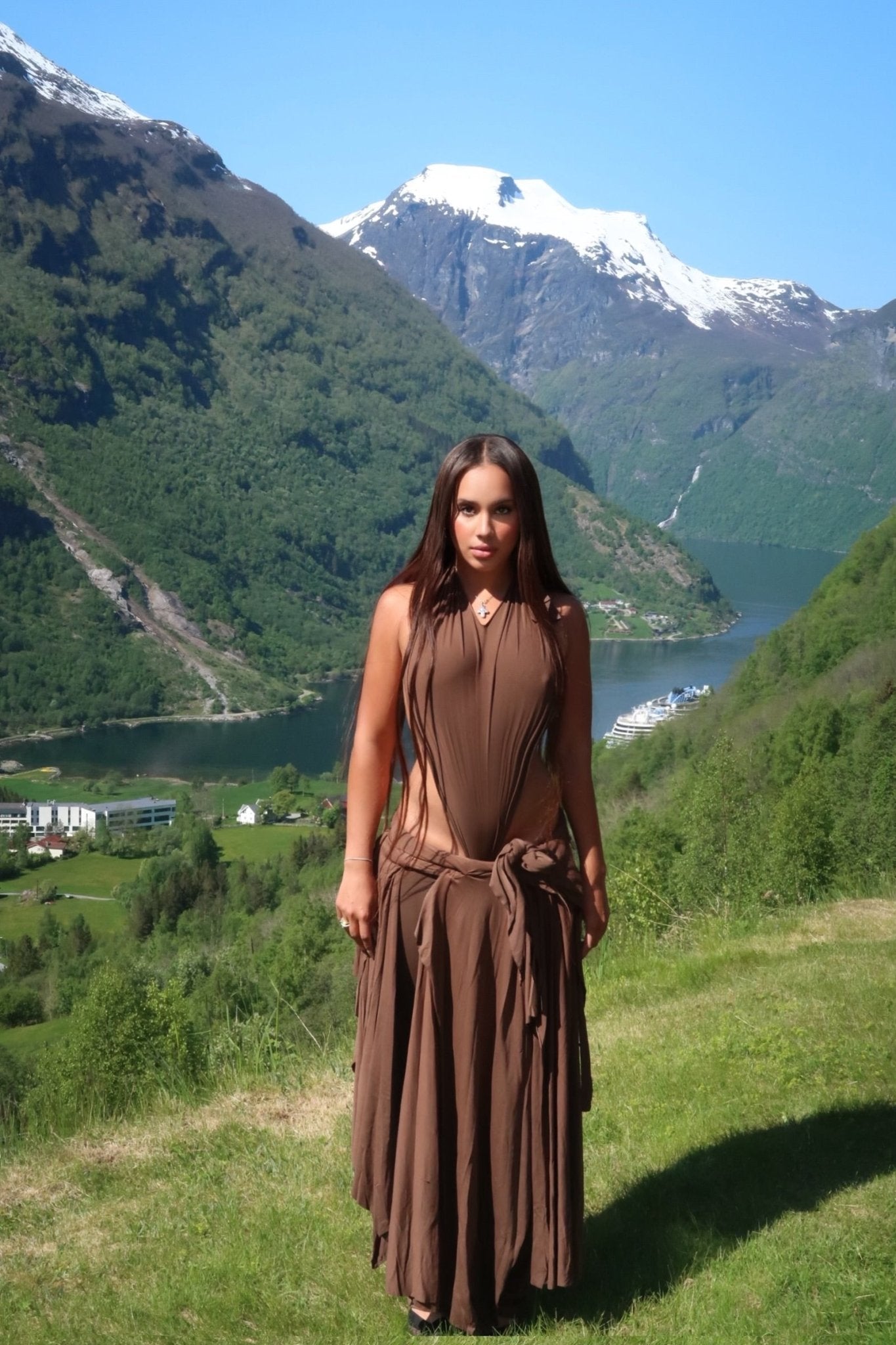 LONG BROWN SPARTA DRESS - SWEET TALK