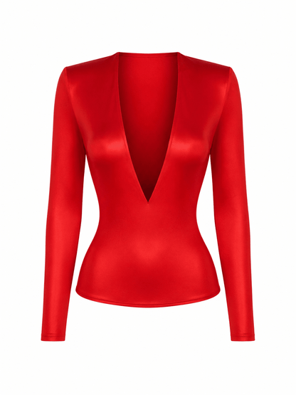 RED VNECK LONG SLEEVE TOP - SWEET TALK