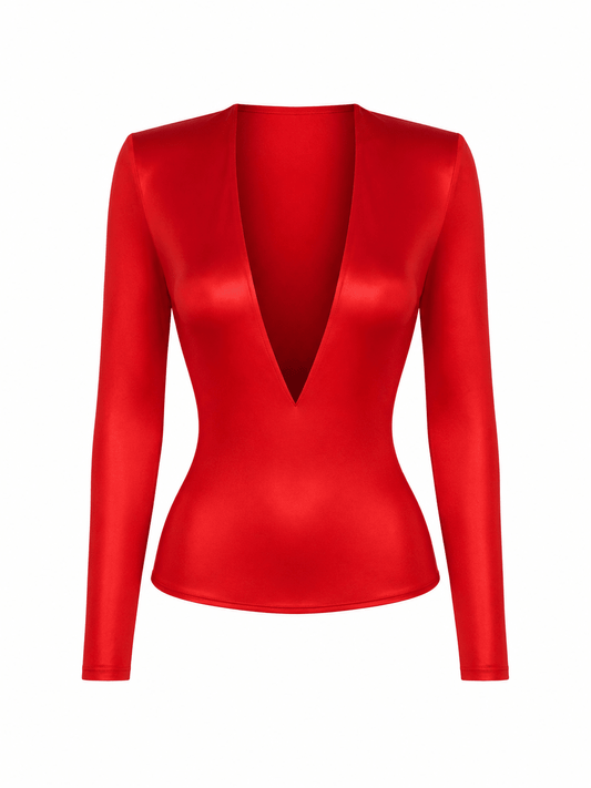 RED VNECK LONG SLEEVE TOP - SWEET TALK