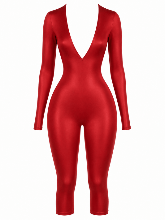 SAKURA LONG SLEEVE RED HALTER JUMPSUIT - SWEET TALK