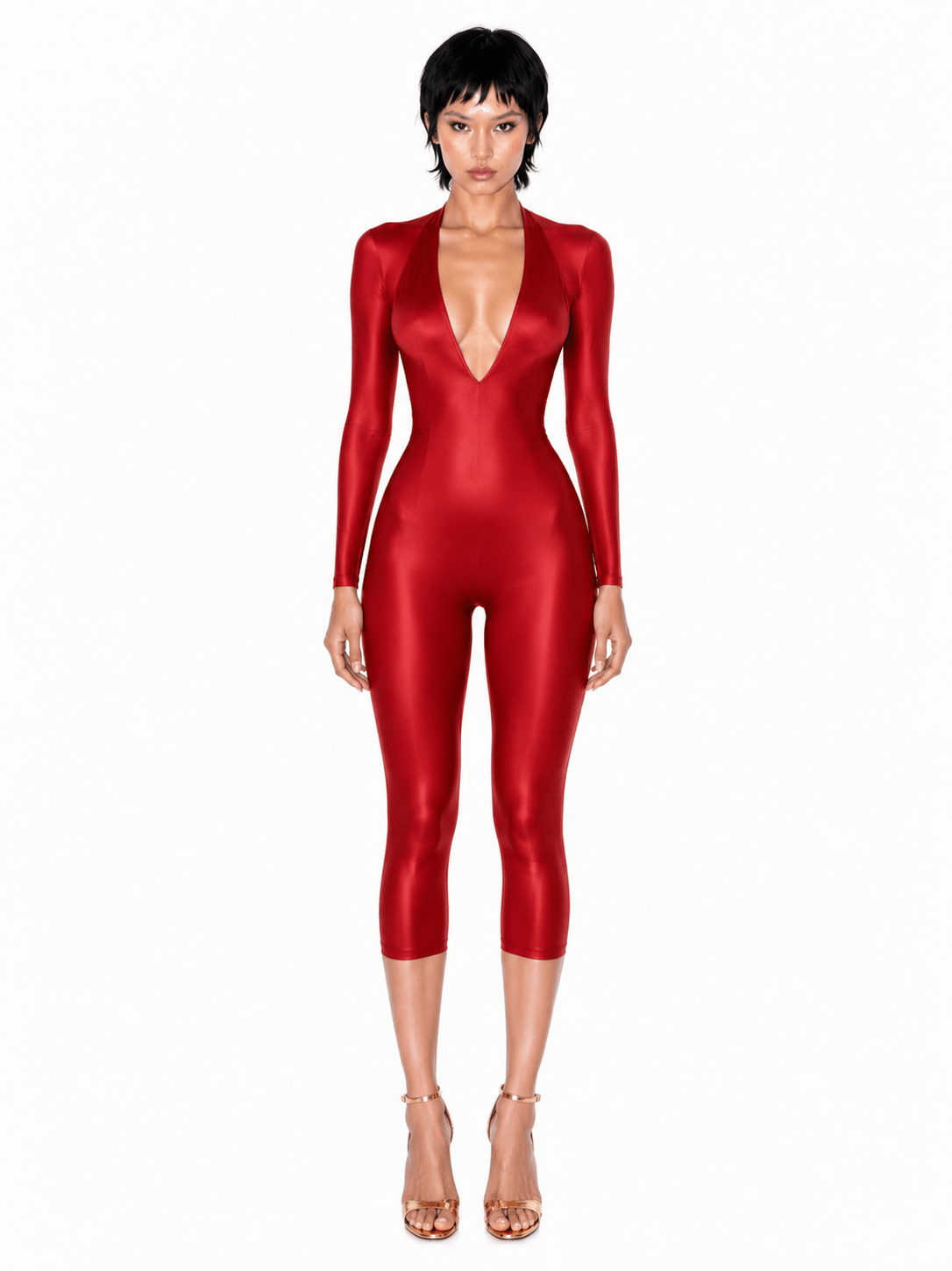 SAKURA LONG SLEEVE RED HALTER JUMPSUIT - SWEET TALK