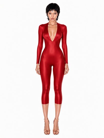 SAKURA LONG SLEEVE RED HALTER JUMPSUIT - SWEET TALK