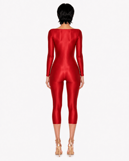 SAKURA LONG SLEEVE RED HALTER JUMPSUIT - SWEET TALK